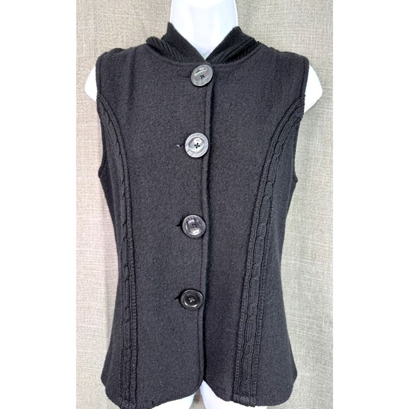 Coldwater Creek Women's Wool Blend Hooded Sweater Vest Size XS Black - Picture 2 of 9